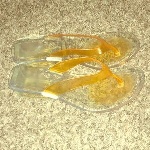Clear and orange sandals